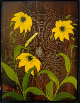 Web with black-eyed Susans